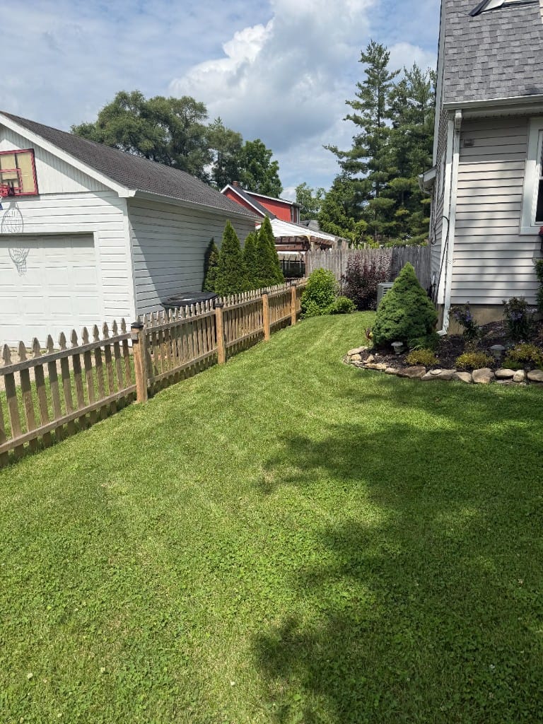 Backyard lawn mowing with professional stripes Eastgate Ohio – TerraSix